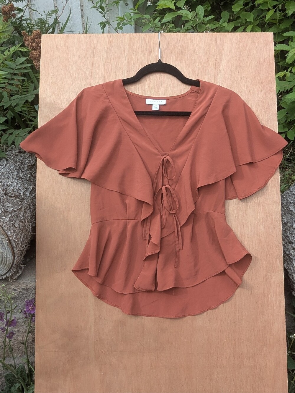 Women's Rust Ruffle Tie-Front Top - Picture 4 of 13